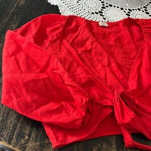 Wilfred for Aritzia Tenley Linen Tie-Front Crop Top